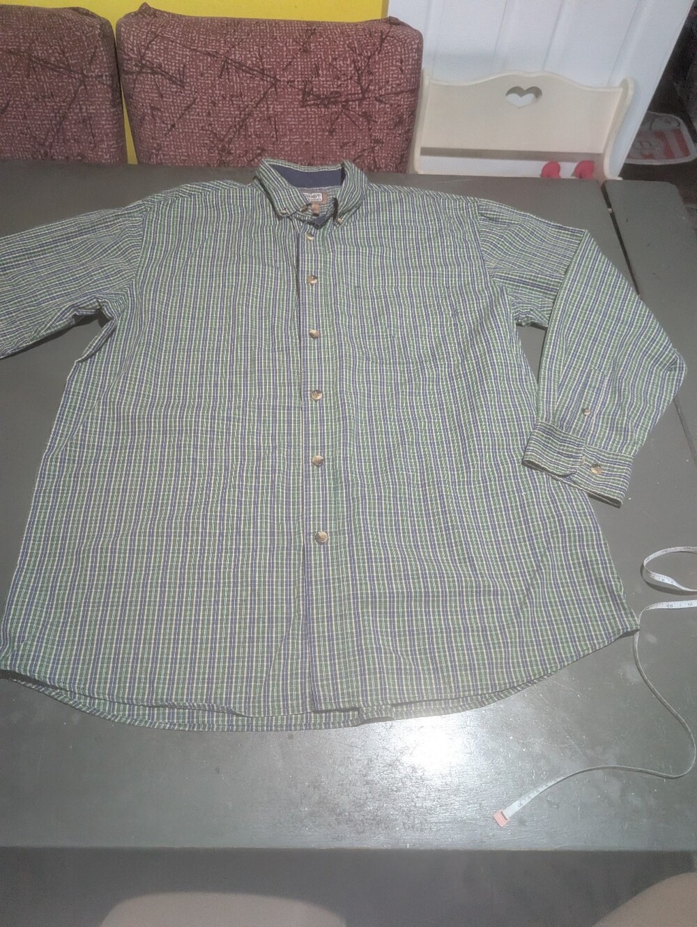 CE Schmidt Workwrsr Size XLT Green Blue Plaid Button Down 42"Shoulders 32" Hem